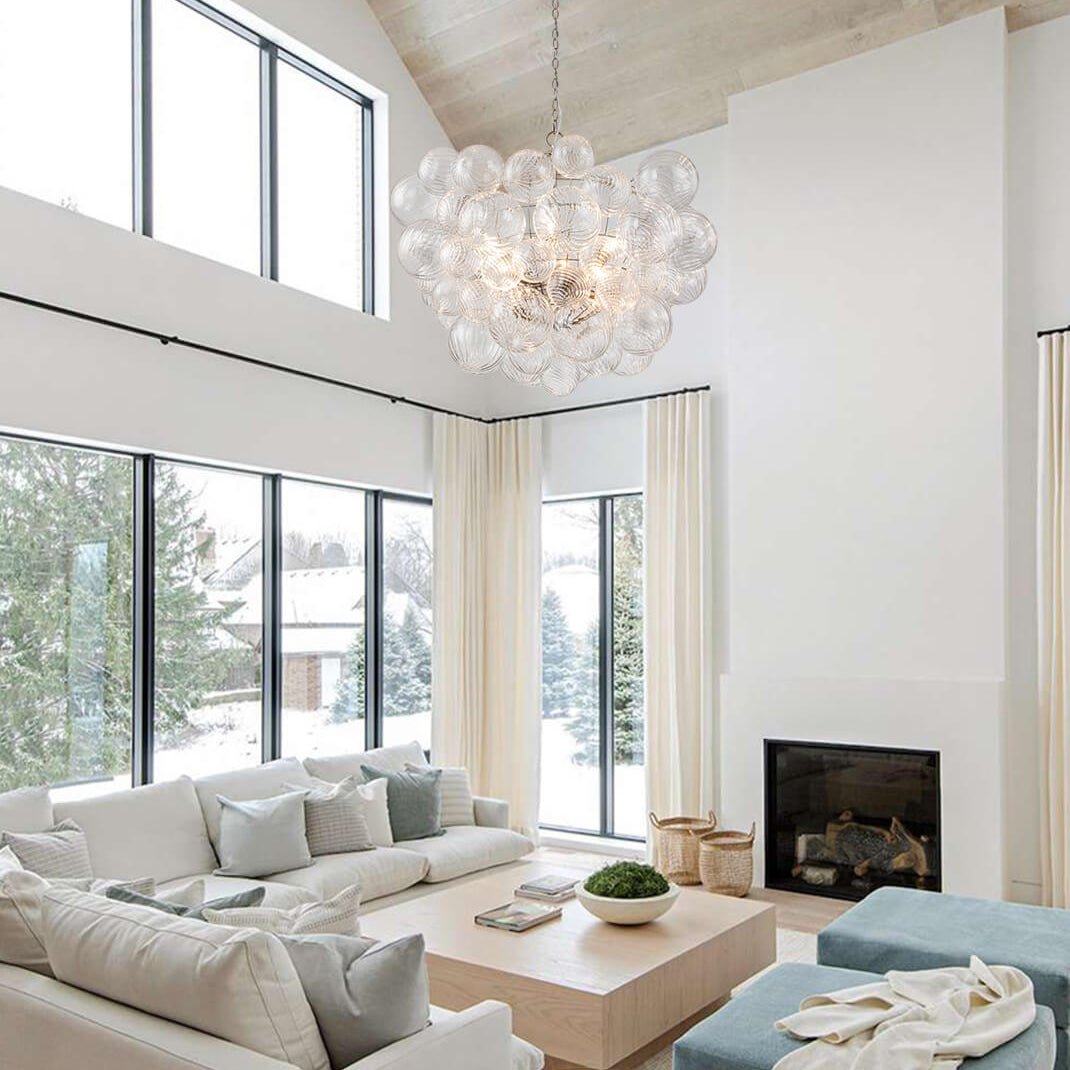 Multi-Globe Glass Chandelier Brass Finish Adjustable Height Ceiling Light for Dining Room Kitchen Island Modern Sphere Lighting Fixture 3 or