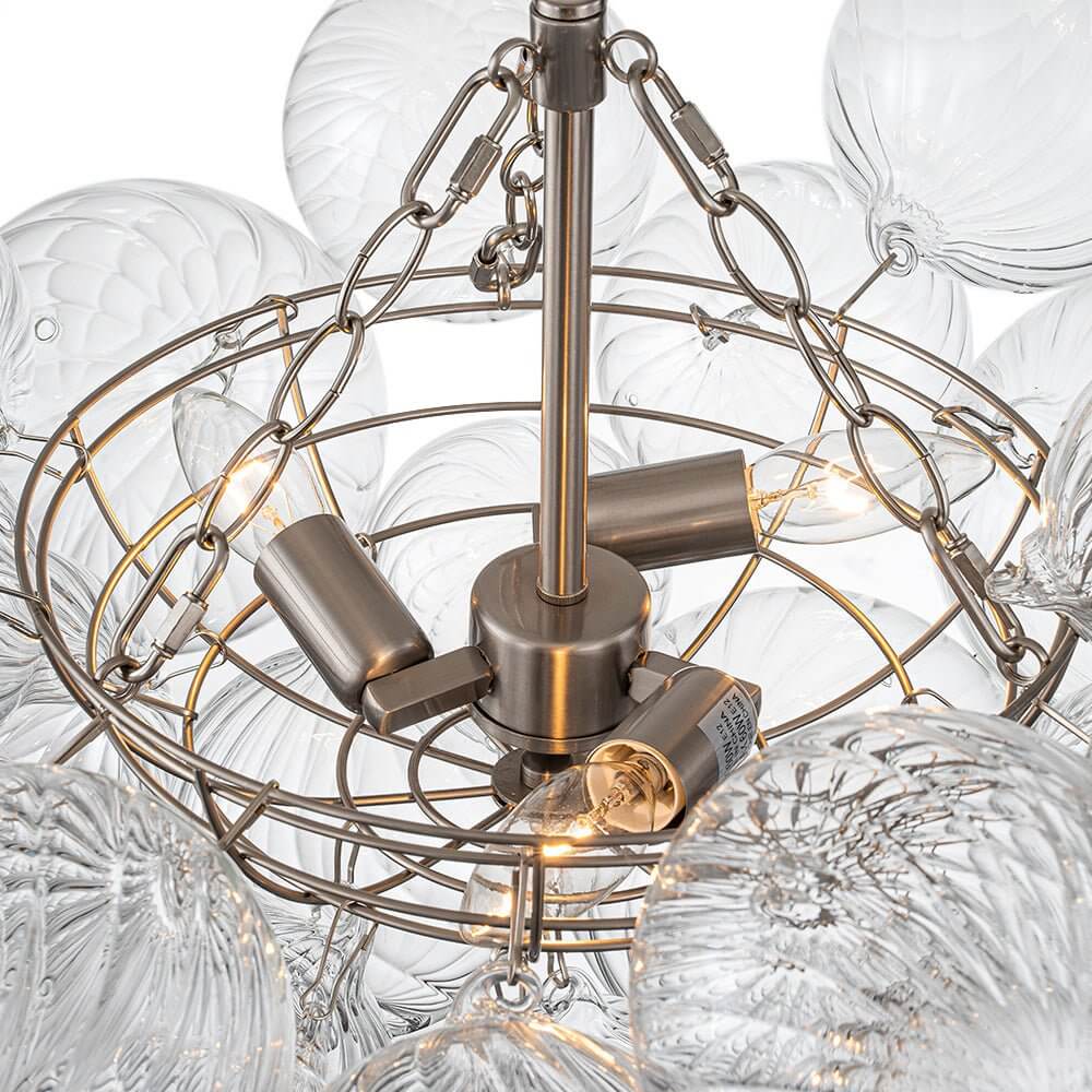 Multi-Globe Glass Chandelier Brass Finish Adjustable Height Ceiling Light for Dining Room Kitchen Island Modern Sphere Lighting Fixture 3 or