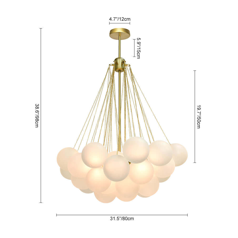 Multi-Sphere Glass Chandelier 31 in Width Adjustable Height for Dining Kitchen Living Room 3-Light Frosted Globe Cluster Overhead Fixture Di