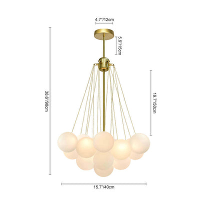 Multi-Sphere Glass Chandelier 31 in Width Adjustable Height for Dining Kitchen Living Room 3-Light Frosted Globe Cluster Overhead Fixture Di
