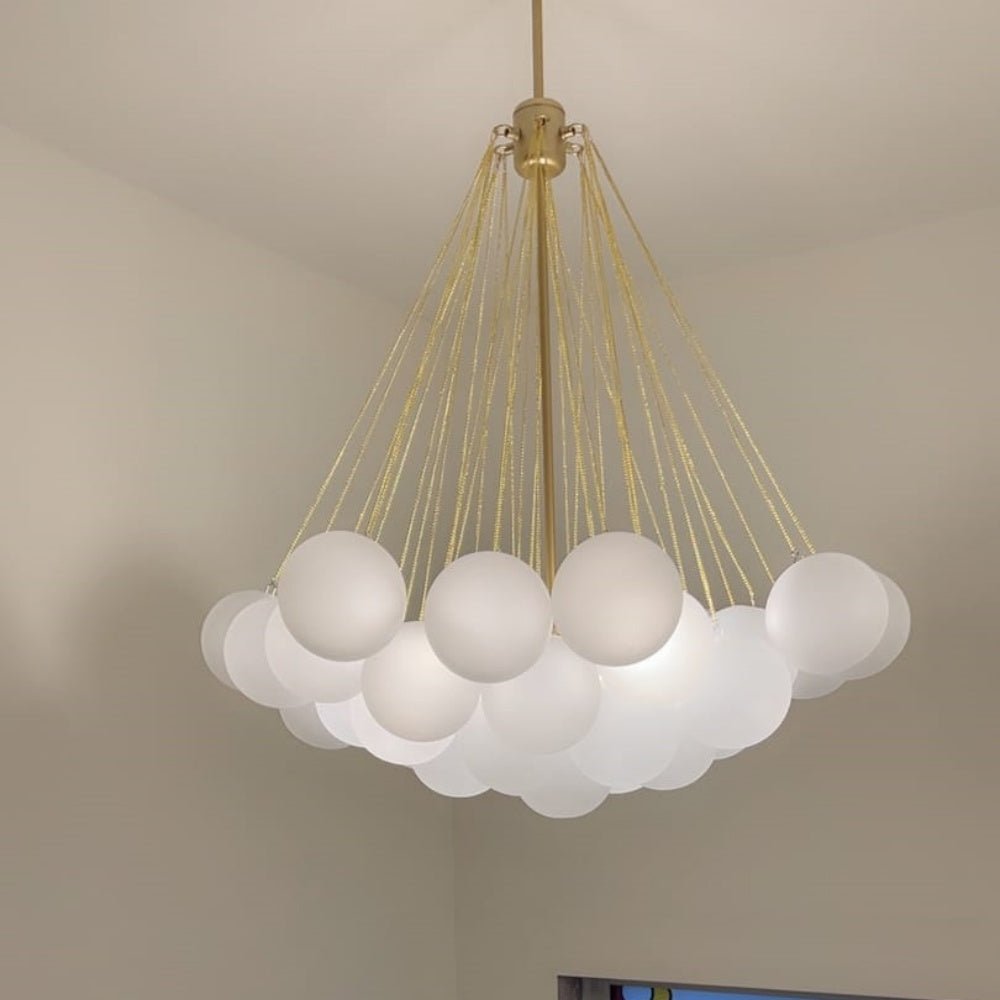 Multi-Sphere Glass Chandelier 31 in Width Adjustable Height for Dining Kitchen Living Room 3-Light Frosted Globe Cluster Overhead Fixture Di