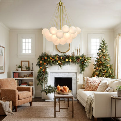Multi-Sphere Glass Chandelier 31 in Width Adjustable Height for Dining Kitchen Living Room 3-Light Frosted Globe Cluster Overhead Fixture Di