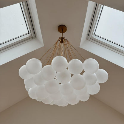 Multi-Sphere Glass Chandelier 31 in Width Adjustable Height for Dining Kitchen Living Room 3-Light Frosted Globe Cluster Overhead Fixture Di