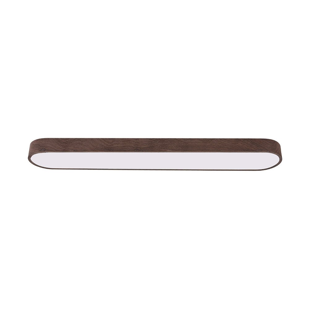 Oval Flush Mount LED Light 35 in Wood-Effect Finish for Bedroom Living Room Low Profile Scandinavian Overhead Fixture Japandi Style