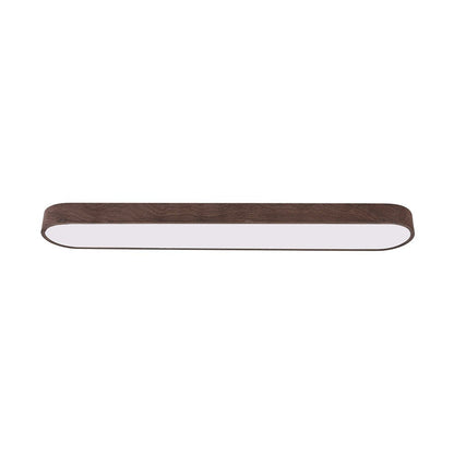Oval Flush Mount LED Light 35 in Wood-Effect Finish for Bedroom Living Room Low Profile Scandinavian Overhead Fixture Japandi Style