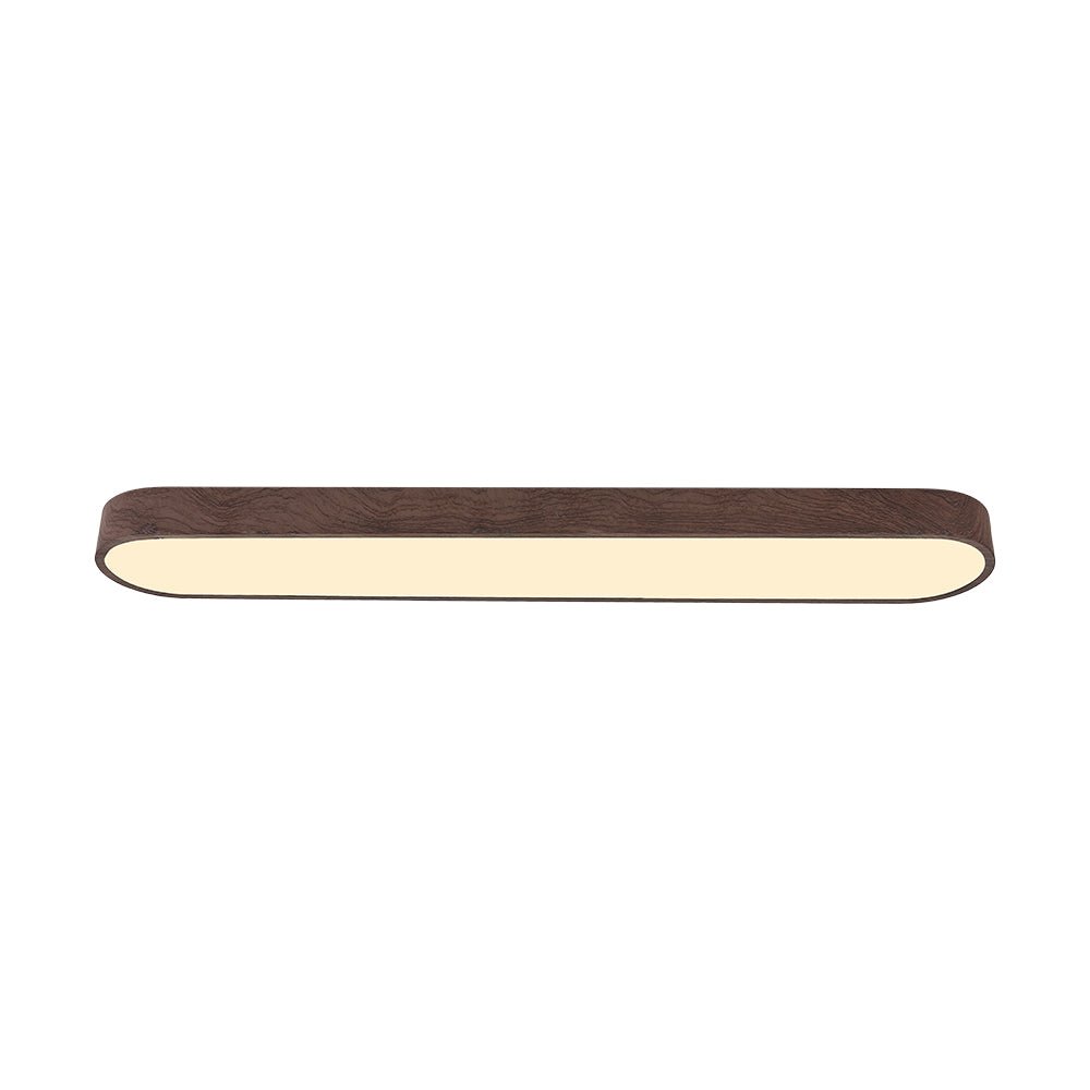 Oval Flush Mount LED Light 35 in Wood-Effect Finish for Bedroom Living Room Low Profile Scandinavian Overhead Fixture Japandi Style