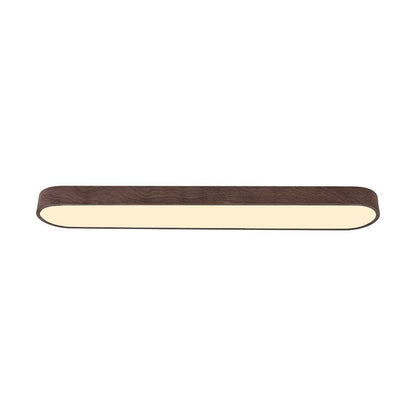 Oval Flush Mount LED Light 35 in Wood-Effect Finish for Bedroom Living Room Low Profile Scandinavian Overhead Fixture Japandi Style