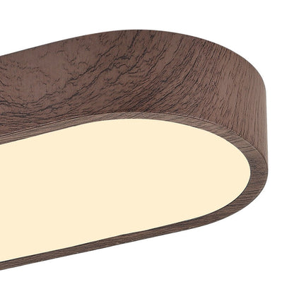 Oval Flush Mount LED Light 35 in Wood-Effect Finish for Bedroom Living Room Low Profile Scandinavian Overhead Fixture Japandi Style