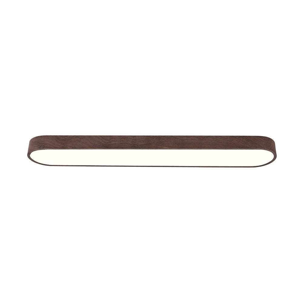 Oval Flush Mount LED Light 35 in Wood-Effect Finish for Bedroom Living Room Low Profile Scandinavian Overhead Fixture Japandi Style