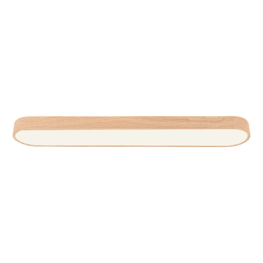 Oval Flush Mount LED Light 35 in Wood-Effect Finish for Bedroom Living Room Low Profile Scandinavian Overhead Fixture Japandi Style
