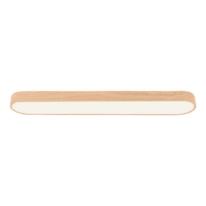 Oval Flush Mount LED Light 35 in Wood-Effect Finish for Bedroom Living Room Low Profile Scandinavian Overhead Fixture Japandi Style
