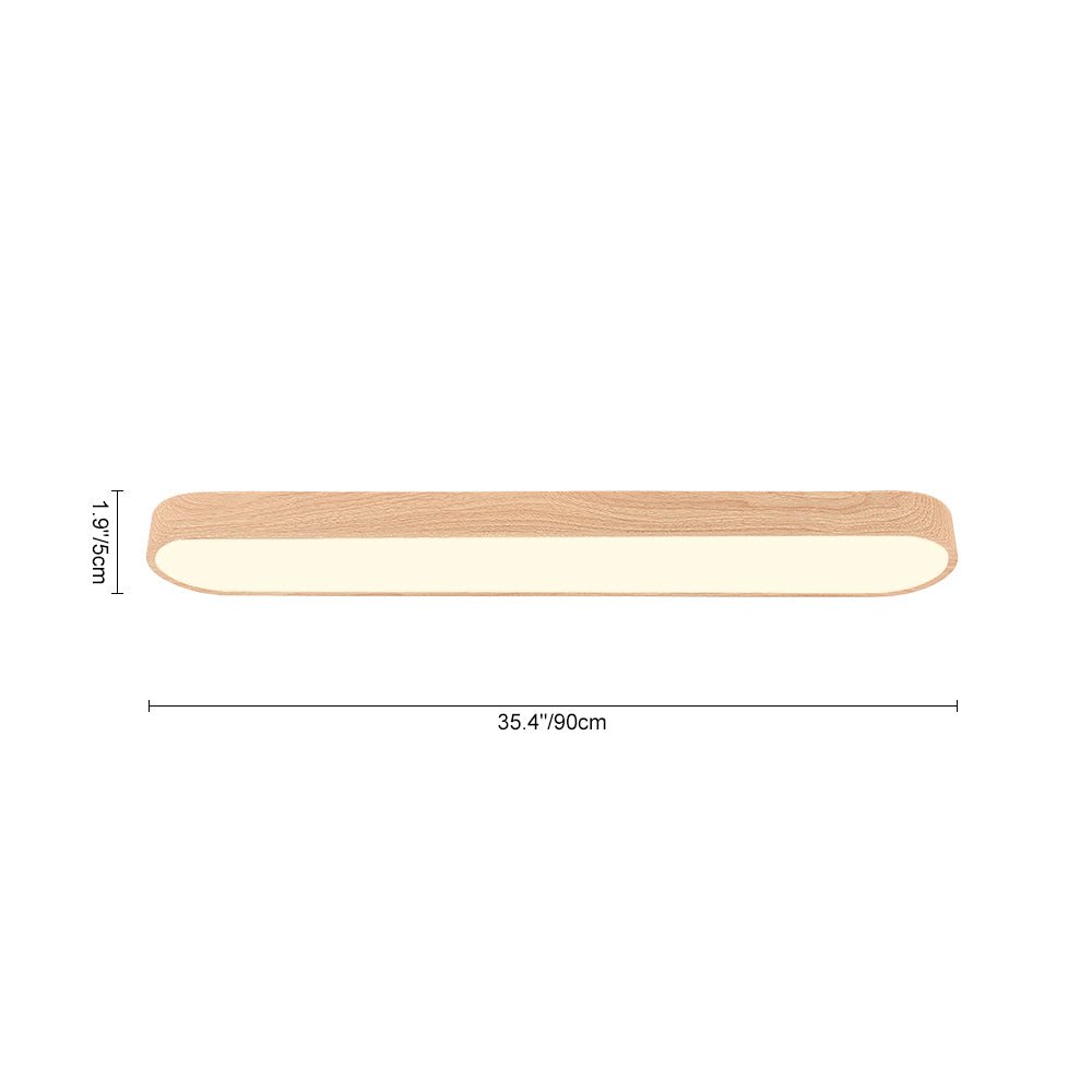 Oval Flush Mount LED Light 35 in Wood-Effect Finish for Bedroom Living Room Low Profile Scandinavian Overhead Fixture Japandi Style