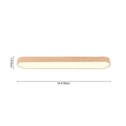 Oval Flush Mount LED Light 35 in Wood-Effect Finish for Bedroom Living Room Low Profile Scandinavian Overhead Fixture Japandi Style