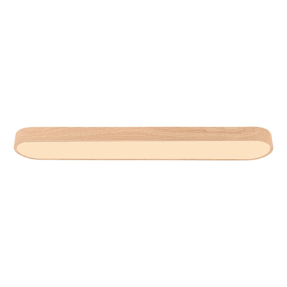 Oval Flush Mount LED Light 35 in Wood-Effect Finish for Bedroom Living Room Low Profile Scandinavian Overhead Fixture Japandi Style