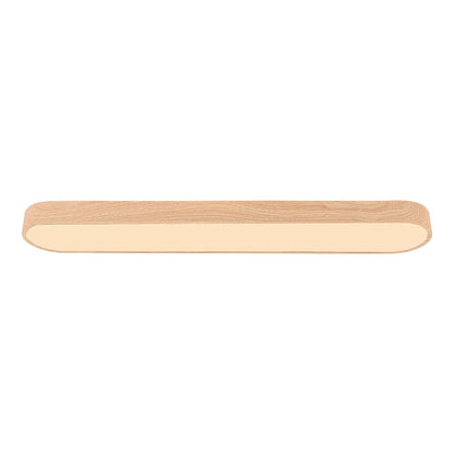 Oval Flush Mount LED Light 35 in Wood-Effect Finish for Bedroom Living Room Low Profile Scandinavian Overhead Fixture Japandi Style