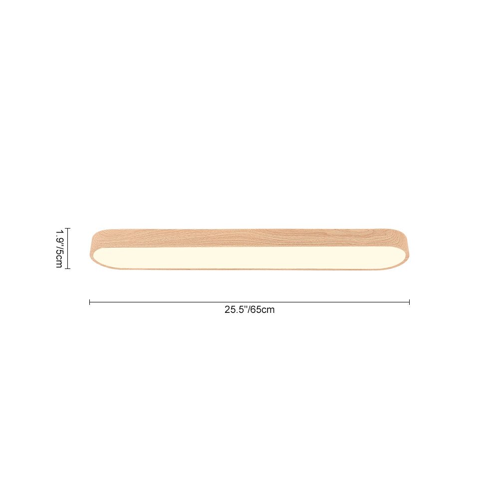 Oval Flush Mount LED Light 35 in Wood-Effect Finish for Bedroom Living Room Low Profile Scandinavian Overhead Fixture Japandi Style