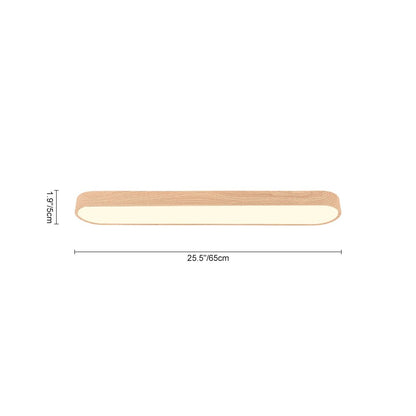Oval Flush Mount LED Light 35 in Wood-Effect Finish for Bedroom Living Room Low Profile Scandinavian Overhead Fixture Japandi Style
