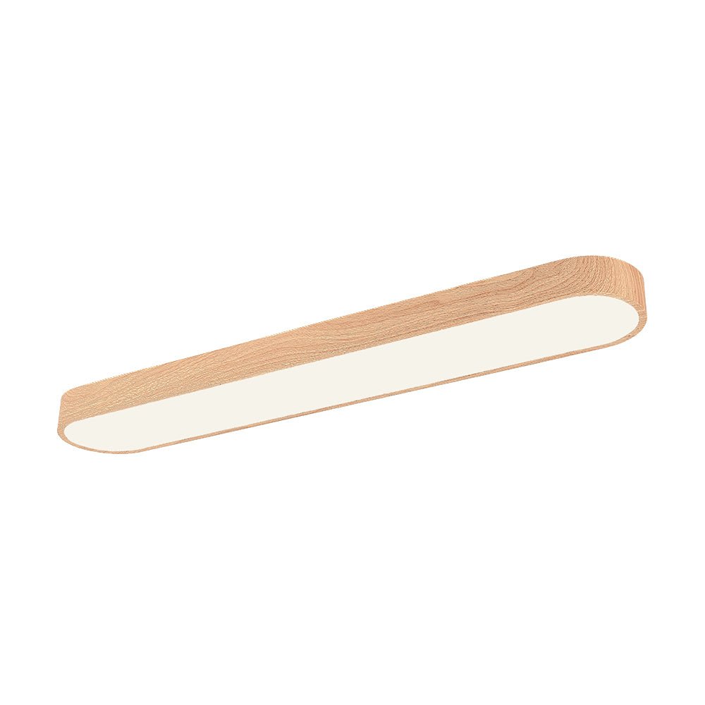 Oval Flush Mount LED Light 35 in Wood-Effect Finish for Bedroom Living Room Low Profile Scandinavian Overhead Fixture Japandi Style