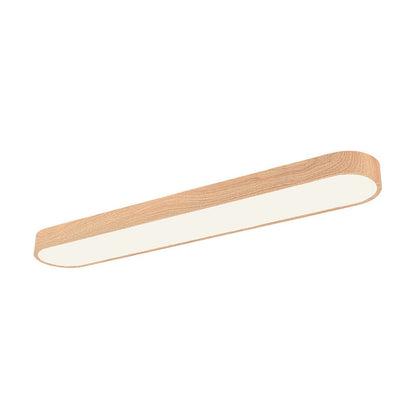 Oval Flush Mount LED Light 35 in Wood-Effect Finish for Bedroom Living Room Low Profile Scandinavian Overhead Fixture Japandi Style