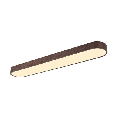 Oval Flush Mount LED Light 35 in Wood-Effect Finish for Bedroom Living Room Low Profile Scandinavian Overhead Fixture Japandi Style