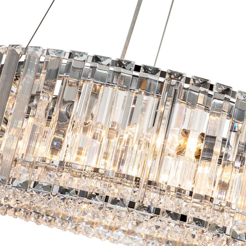 Round Chrome Fixture with Faceted Accents 20-Inch 6-Socket Adjustable Hanging Lamp for Foyer Dining Living Room Kitchen