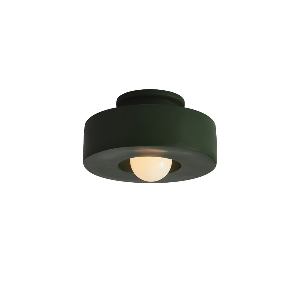 Flush Mount Drum Fixture 12-Inch Resin Shade Adjustable Brightness for Bedroom Den Hallway Low Profile 6-Inch Height Minimalist Japanese Sty