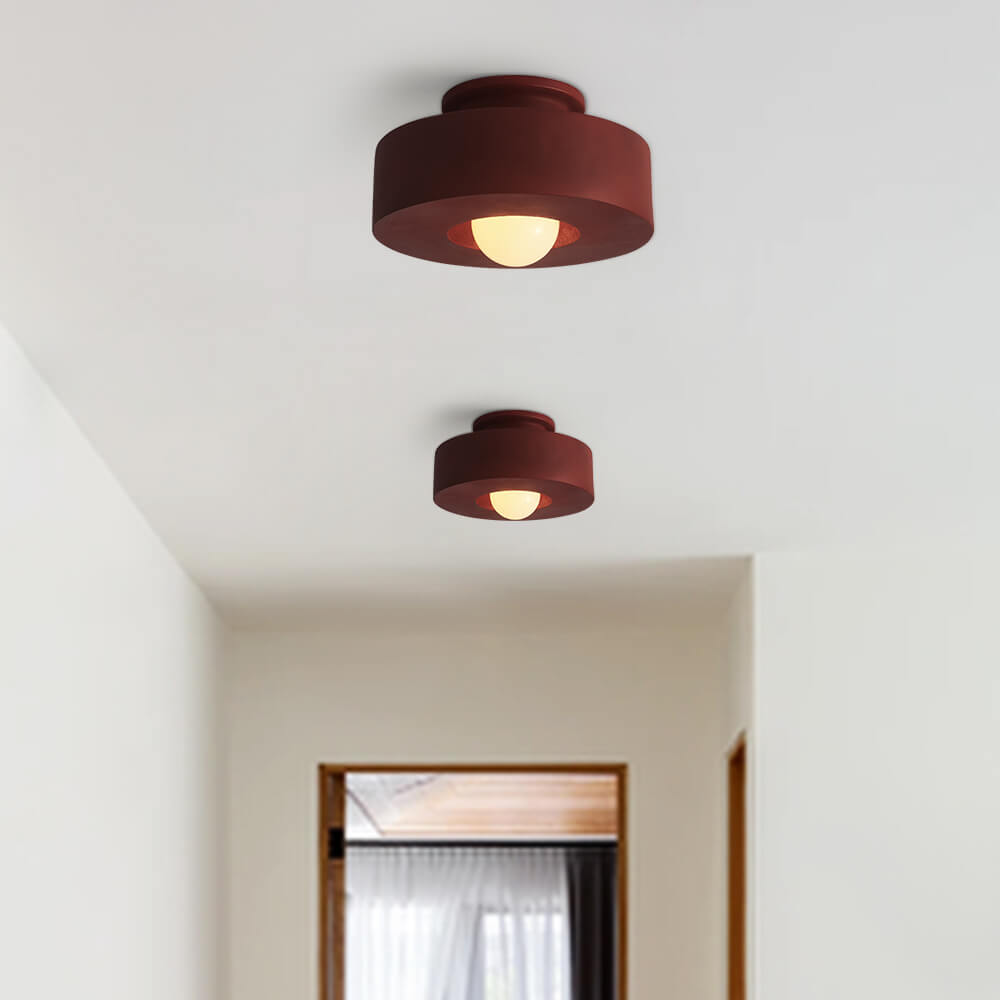 Flush Mount Drum Fixture 12-Inch Resin Shade Adjustable Brightness for Bedroom Den Hallway Low Profile 6-Inch Height Minimalist Japanese Sty