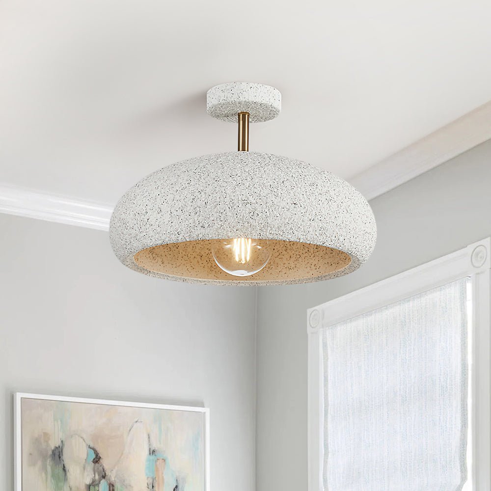 Semi-Flush Mount Dome Light Fixture 14 in Textured Metal Dimmable Overhead Lighting for Bedroom Living Room Kitchen Hallway Low Ceiling Nord
