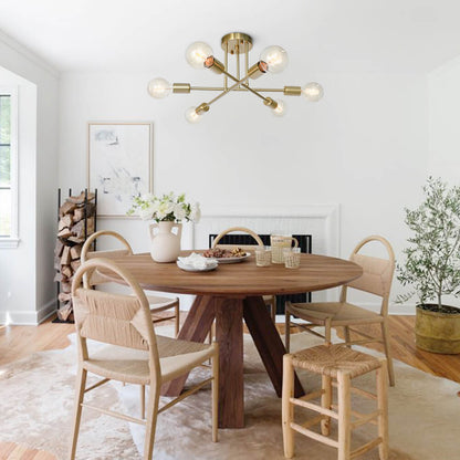 24-Inch Starburst Semi-Flush Ceiling Light with 6 Arms for Low Ceilings | Metallic Finish | Hardwired Dining Room & Kitchen Overhead Fixture