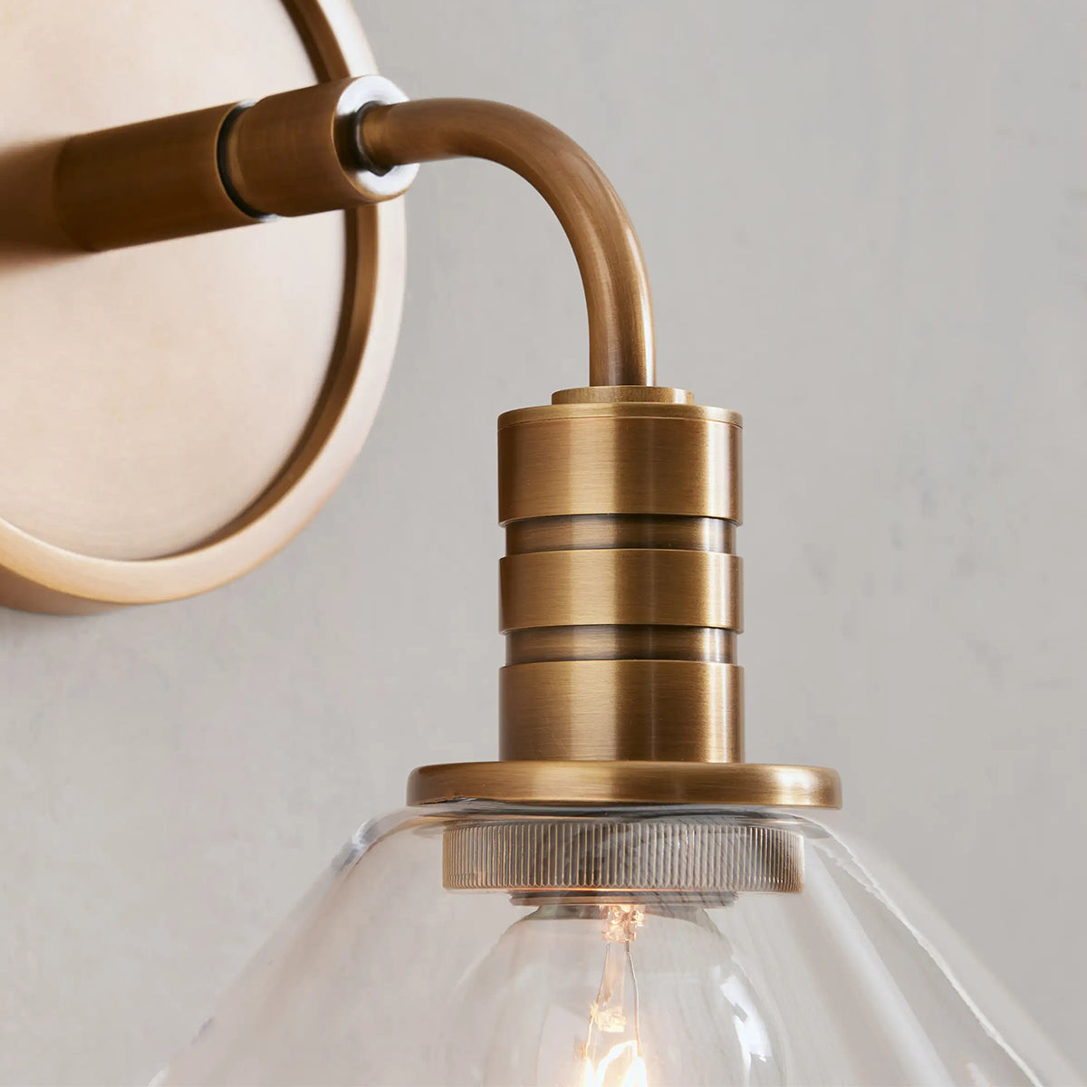 Industrial Wall Sconce with Glass Cone Shade – Brass or Bronze Finish, Hardwired Modern Lighting for Hallway, Bedroom & Living Room