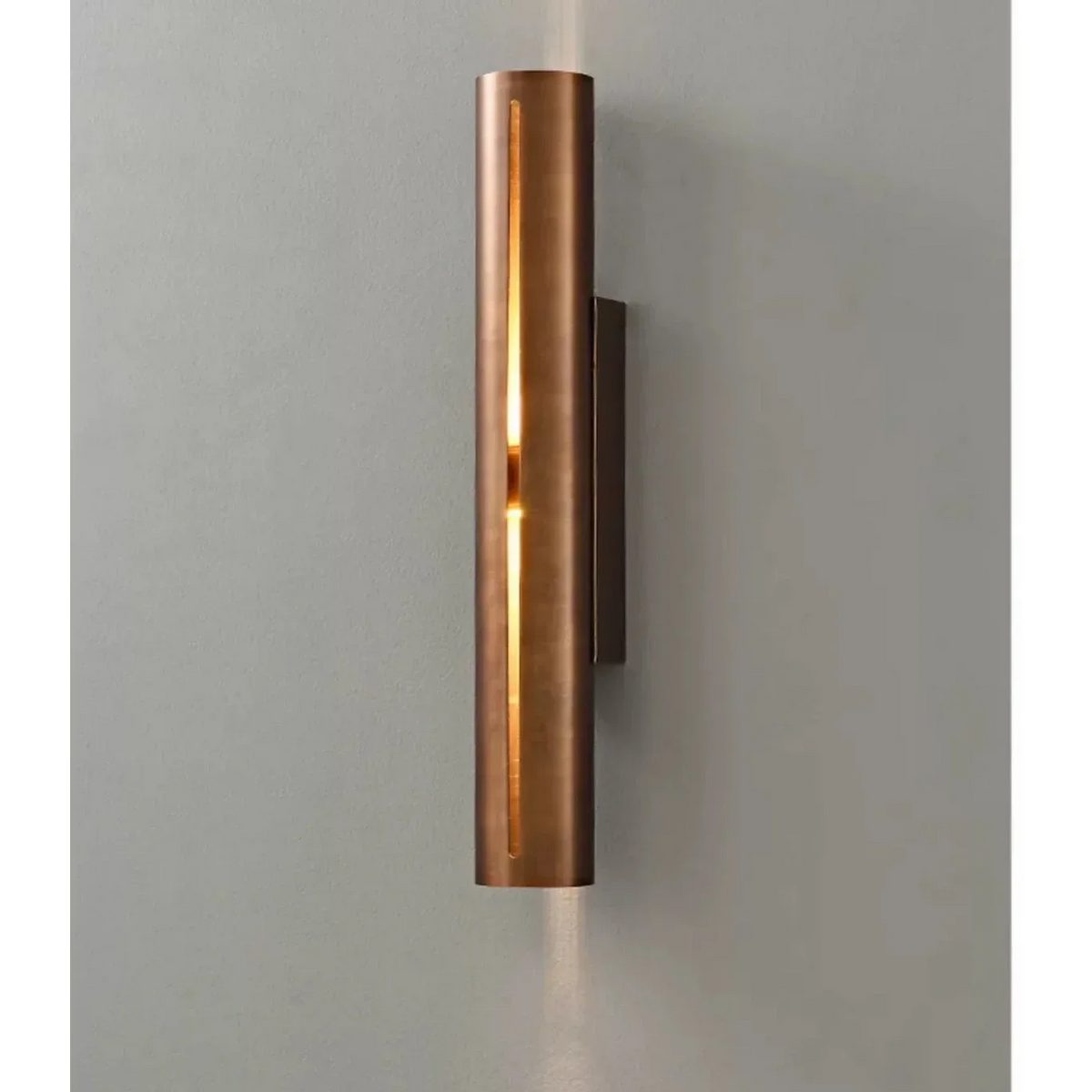 Copper Sconce Bronze Finish 14 in Vertical Slit Warm White Up Down Lighting for Hallways Bedrooms Contemporary Modern Indoor Metal Fixture