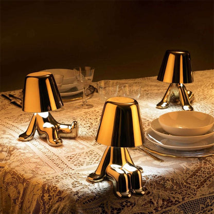 Sculptural Figure Desk Lamp USB Rechargeable LED Touch Control Gold Iron Adjustable for Office Study Reading Bedroom Nightstand Table Home D
