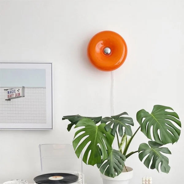Touch-Activated LED Glass Sconce 10 in Round Orange Ambient Light for Bedroom Living Room Study Modern Energy-Efficient Decorative Fixture