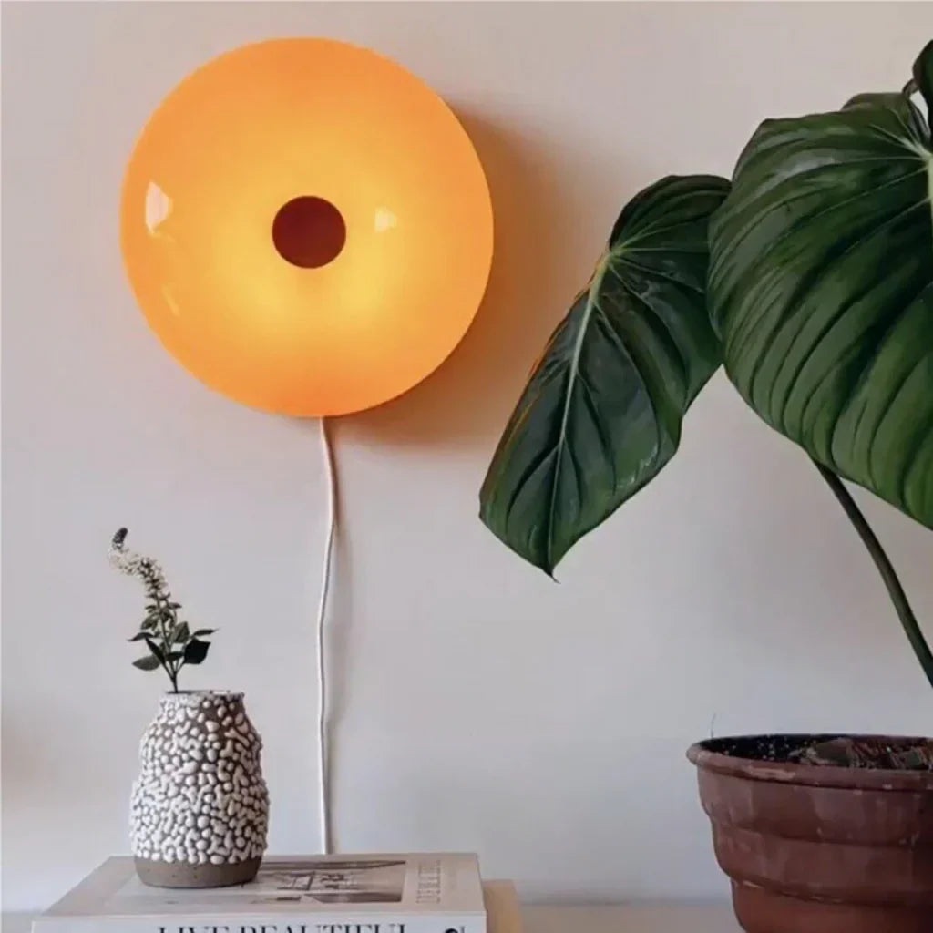 Touch-Activated LED Glass Sconce 10 in Round Orange Ambient Light for Bedroom Living Room Study Modern Energy-Efficient Decorative Fixture