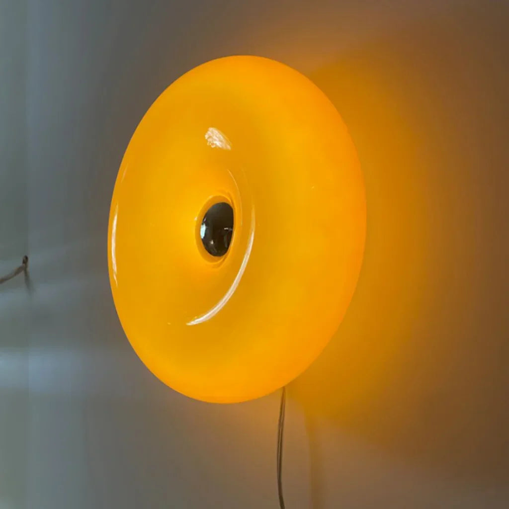 Touch-Activated LED Glass Sconce 10 in Round Orange Ambient Light for Bedroom Living Room Study Modern Energy-Efficient Decorative Fixture