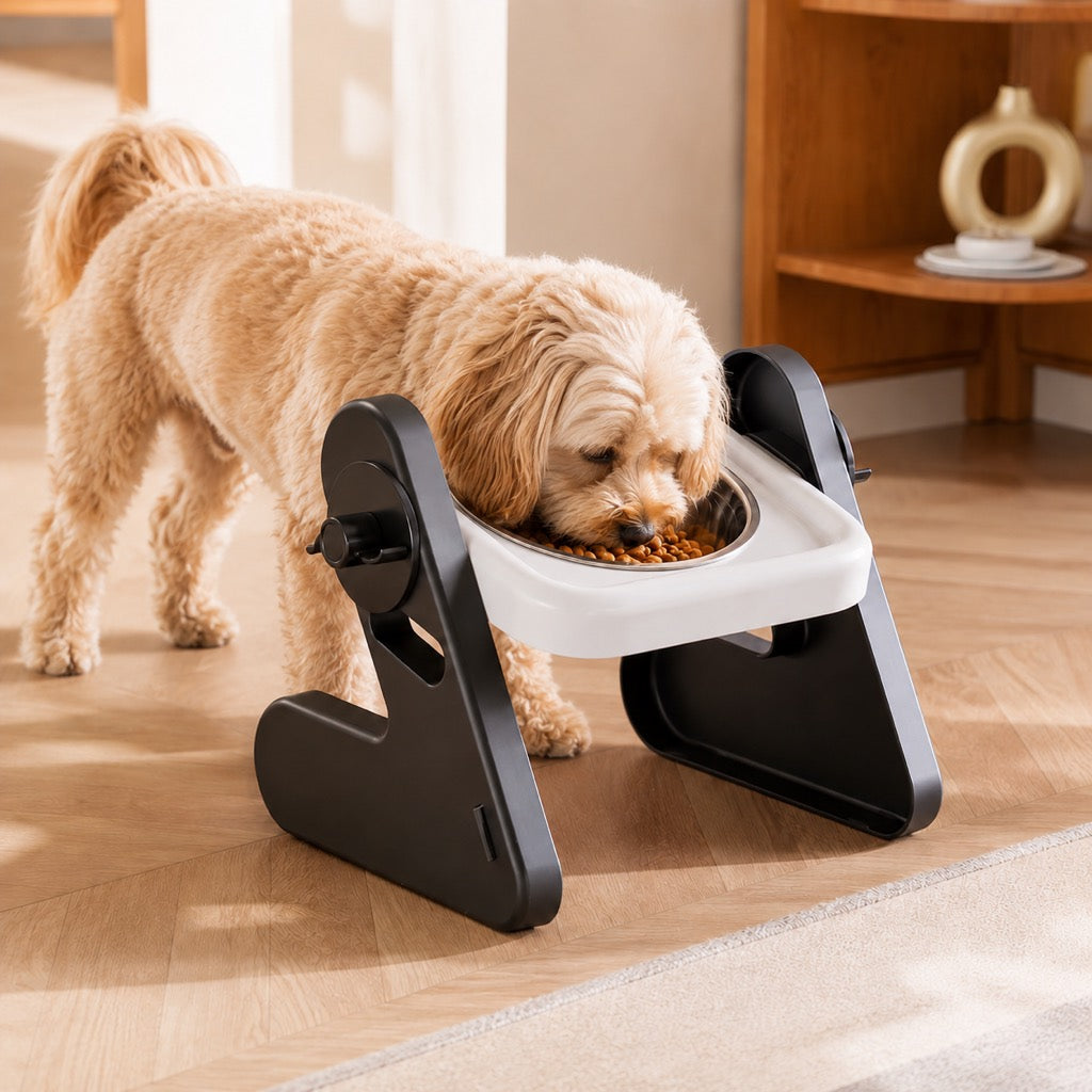 Ortekor Adjustable Elevated Stainless Steel Pet Bowls for Cats & Small Dogs - Tilted Feeding Station for Easier Mealtime & Less Floor Mess