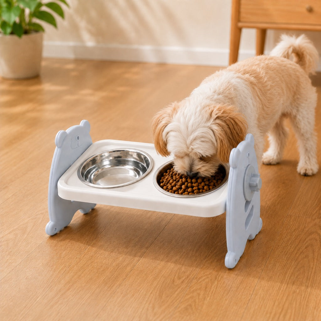 Ortekor Adjustable Elevated Stainless Steel Pet Bowls for Cats & Small Dogs - Tilted Feeding Station for Easier Mealtime & Less Floor Mess