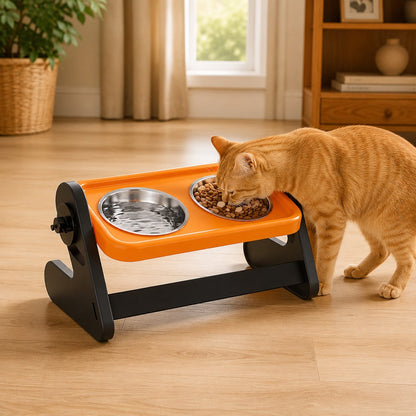 Ortekor Adjustable Elevated Stainless Steel Pet Bowls for Cats & Small Dogs - Tilted Feeding Station for Easier Mealtime & Less Floor Mess