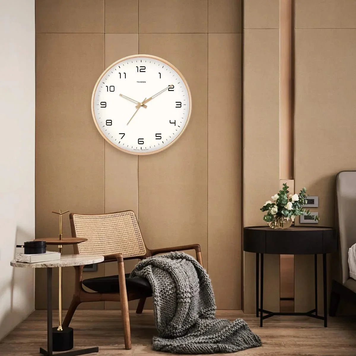 Natural Wood Round Analog Wall Clock – Silent Sweep Movement – Modern Minimalist Timepiece for Living Room, Bedroom, Kitchen, Office – 10