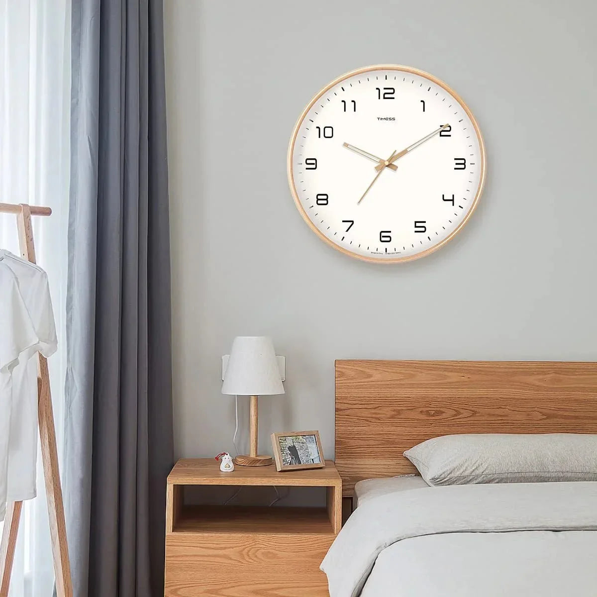 Natural Wood Round Analog Wall Clock – Silent Sweep Movement – Modern Minimalist Timepiece for Living Room, Bedroom, Kitchen, Office – 10