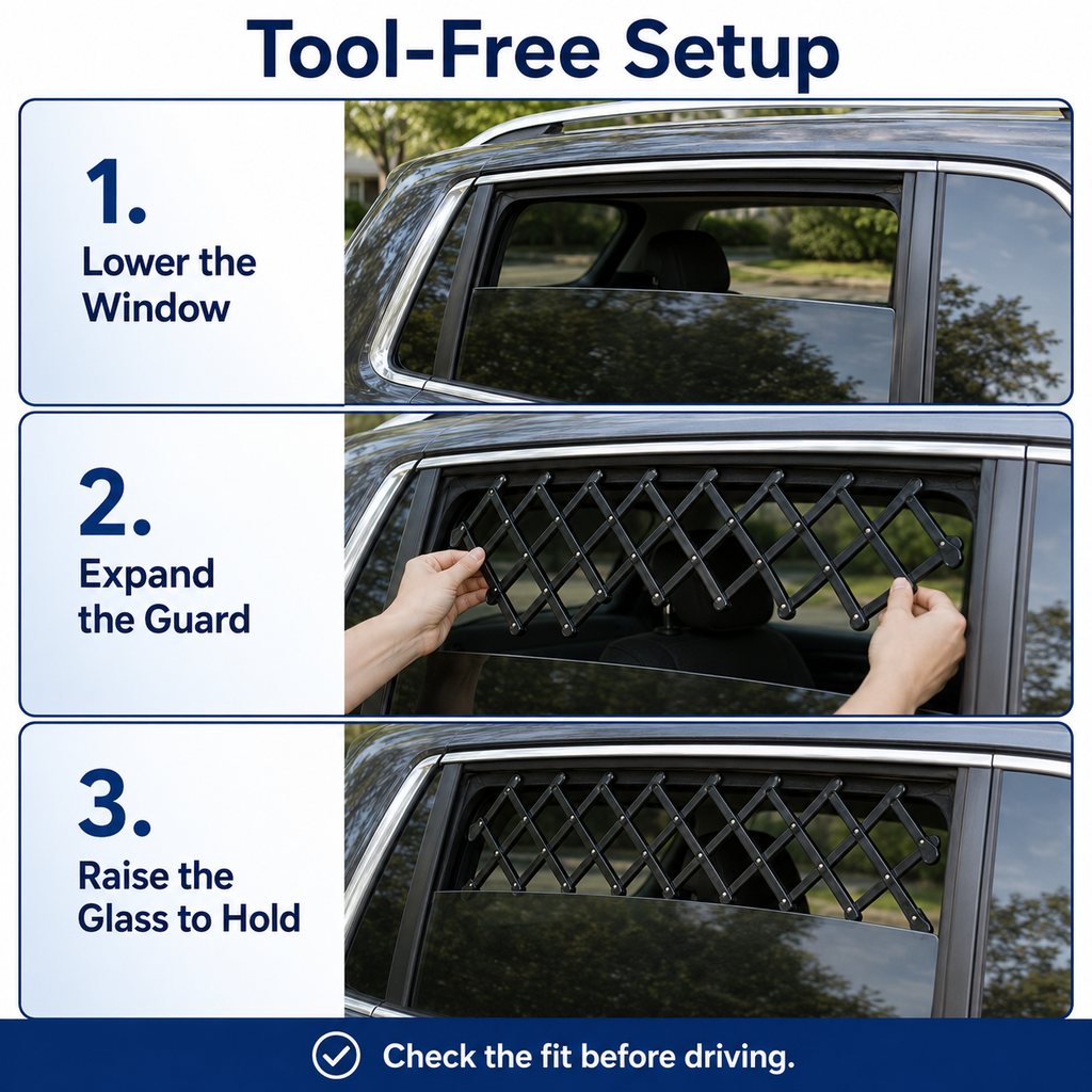 Ortekor Expandable Dog Car Window Guard for Car Rides - Adjustable Rear Window Barrier for Curious Dogs