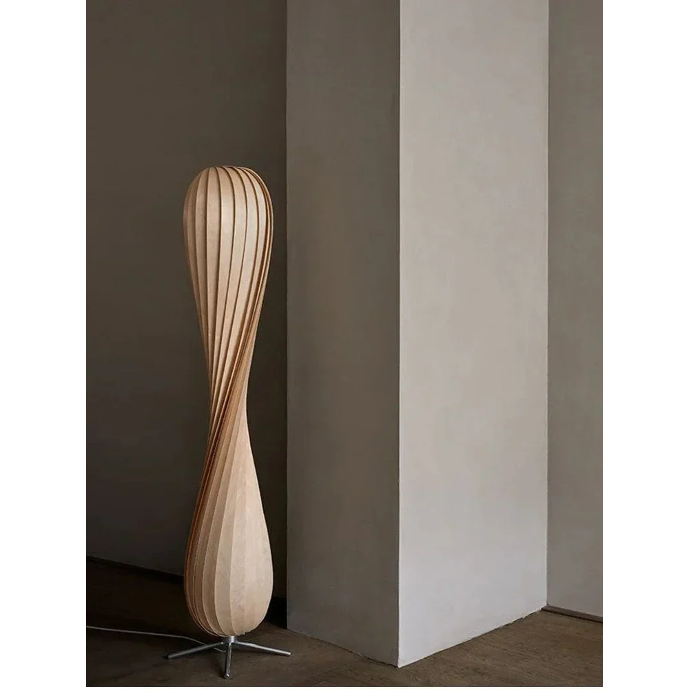 Twisted Wood Standing Lamp Natural Birch 47 in Sculptural LED Light for Bedroom Living Room Modern Minimalist Ambient Lighting