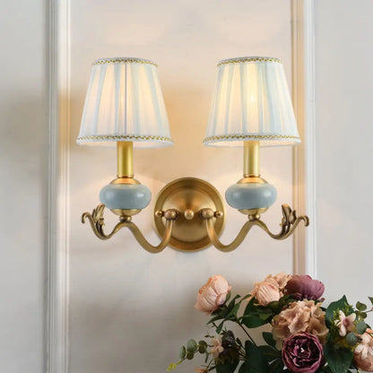 Curved Arm Sconce with Linen Shade – Classic Hardwired Fixture for Hallway, Bedroom & Living Room Lighting