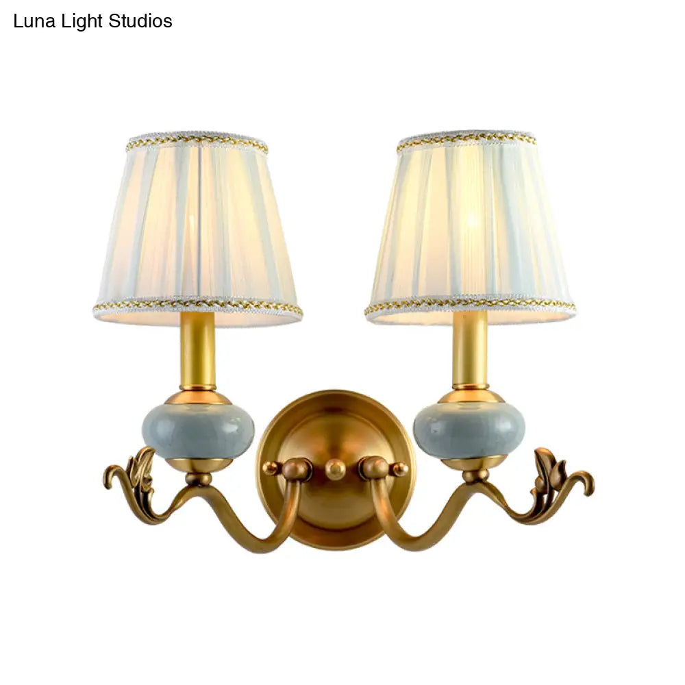 Curved Arm Sconce with Linen Shade – Classic Hardwired Fixture for Hallway, Bedroom & Living Room Lighting