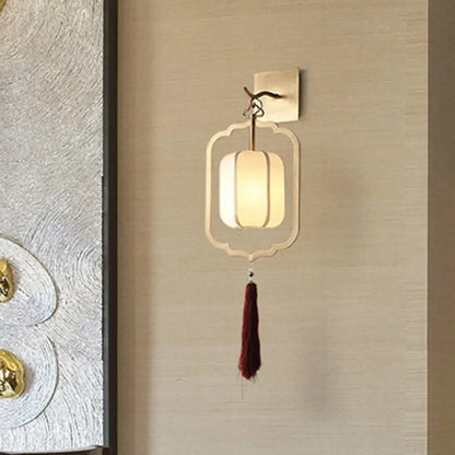 Vintage Gold Wall Sconce with Lantern Shade for Bedroom & Hallway | Classic Decorative Candelabra Hardwired Fixture | 33.5 in Tall Accent