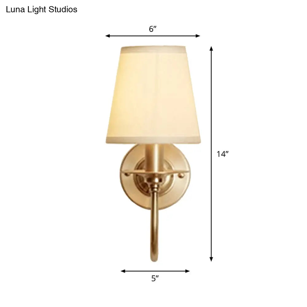 Classic Metal Wall Sconce with Curved Arm & White Fabric Shade – Hardwired Indoor Accent Light for Bedroom, Hallway & Living Room