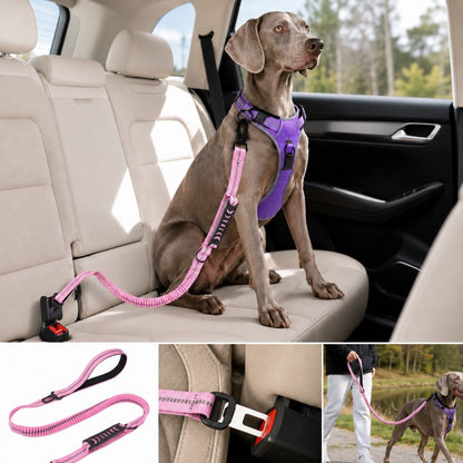 Ortekor Reflective Dog Car Seat Belt Leash for Backseat Travel & Daily Walks - Shock-Absorbing Bungee Tether to Help Reduce Pulling & Driver Distraction