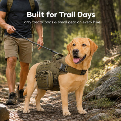 Ortekor TrailGuard K9 Tactical Dog Backpack Harness with Dual Side Pouches for Hiking, Camping & Outdoor Walks