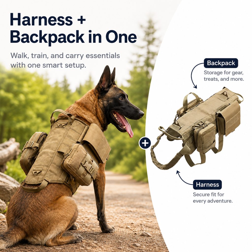 Ortekor TrailGuard K9 Tactical Dog Backpack Harness for Hiking, Training & Better Control on Outdoor Walks