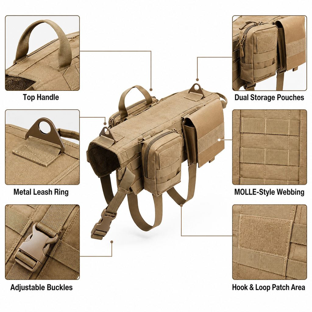 Ortekor TrailGuard K9 Tactical Dog Backpack Harness for Hiking, Training & Better Control on Outdoor Walks